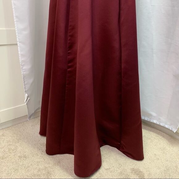 𝅺BURGUNDY maroon plum wine coloured satin maxi skirt size 4 - Picture 9 of 12